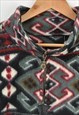 VINTAGE FLEECE 1/4 ZIP 80S PATTERN GREY/RED LADIES LARGE