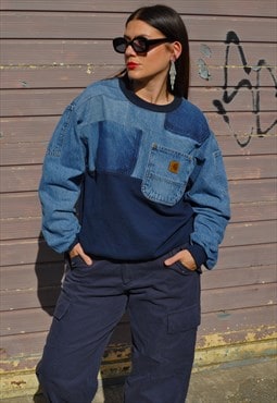 Y2K vintage reworked Carhartt denim patchwork sweatshirt
