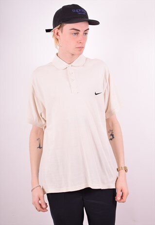 NIKE MENS VINTAGE POLO SHIRT LARGE WHITE 90S
