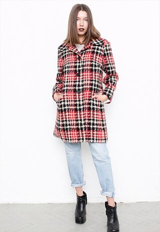 RED PLAID MIDI COAT