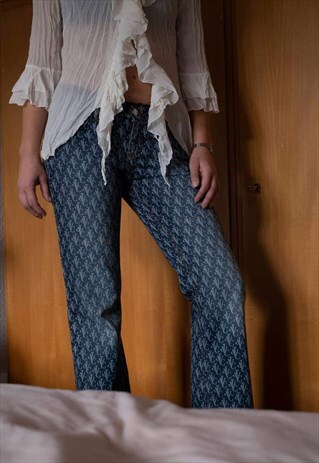VINTAGE Y2K VERSACE JEANS COUTURE MONOGRAM FLARED JEANS