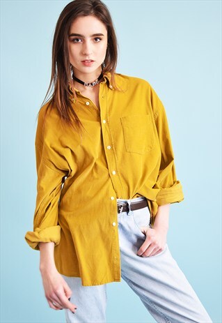 90'S RETRO OVERSIZED CORDUROY MUSTARD YELLOW DADS SHIRT TOP