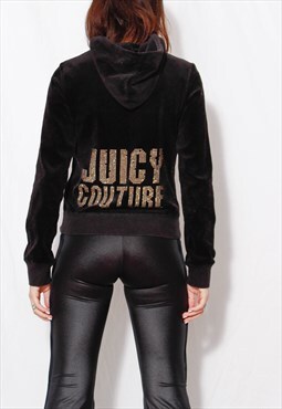 Vintage 90s Sports Y2k Goth Black Velvet Juicy Couture Cardi