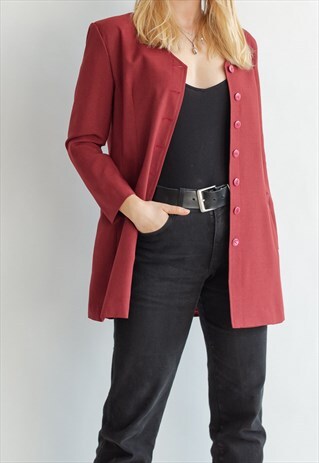VINTAGE 80S MINIMAL BOXY BLAZER WITH ROUND COLLAR