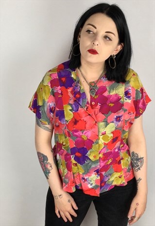VINTAGE FLORAL PRINT BLOUSE SIZE MEDIUM