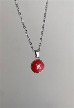 Authentic Louis Vuitton Logo Red Pendant Reworked Necklace