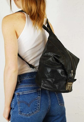 VINTAGE 90S RUCKSACK BACKPACK GRUNGE LEATHER