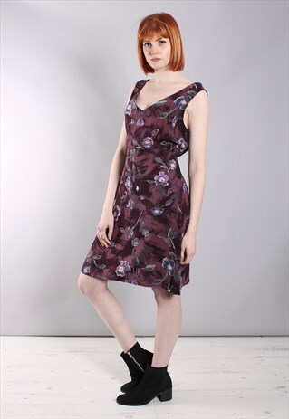 VINTAGE 80S FLORAL PRINT TIE BACK MINI DRESS