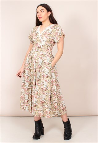 VINTAGE 80S FLORAL PRINT MIDI DRESS