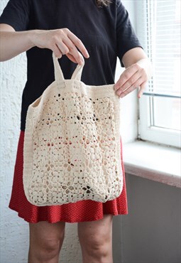 Vintage 70's Bohemian Handmade Crochet Tote