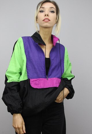 VINTAGE 80S/90S OVERSIZED COLOURFUL SHELL PULL OVER JACKET