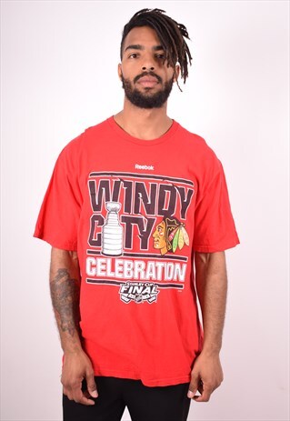 REEBOK MENS VINTAGE CHICAGO NHL T-SHIRT TOP XL RED