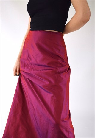VINTAGE 90S IRIDESCENT TAFFETA LONG MAXI PROM SKIRT