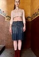 Vintage Y2K Midi Denim Pleated Skirt Low Raise
