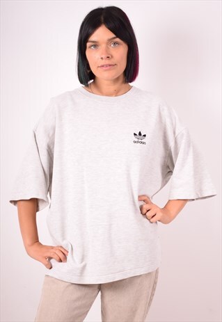 ADIDAS WOMENS VINTAGE T-SHIRT TOP XL GREY 90S
