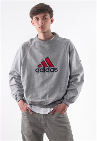 VINTAGE ADIDAS CREW NECK 90S GREY BIG LOGO