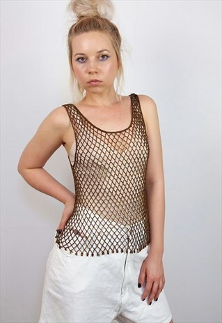 VINTAGE 70'S BEADED DIAMOND MESH FESTIVAL TOP / VEST