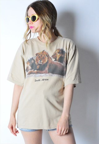 VINTAGE 90S BEIGE LION SOUTH AFRICA T-SHIRT