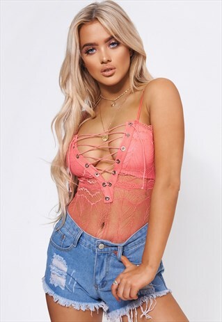 MIU CORAL LACE BODYSUIT