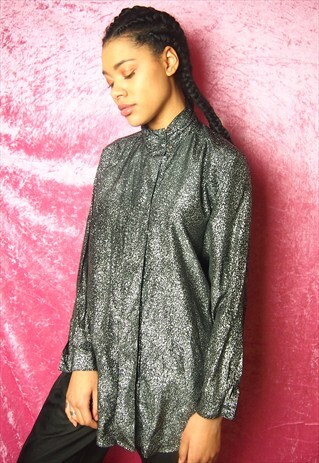 GREY METALLIC ABSTRACT OVERSIZE BLOUSE