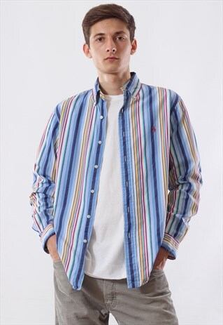 VINTAGE POLO RALPH LAUREN 90S BLUE YELLOW STRIPED