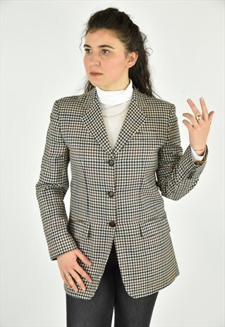 VINTAGE 90'S DKNY TAN PLAID BLAZER SIZE 6