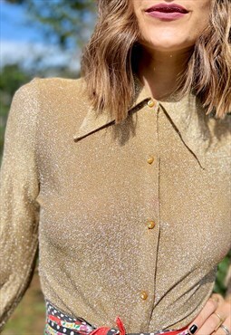70s vintage metallic gold disco blouse