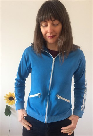 VINTAGE 70S BLUE & WHITE ZIP JACKET