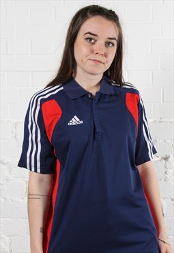 Vintage Adidas Polo Shirt in Navy with Spell Out Logo