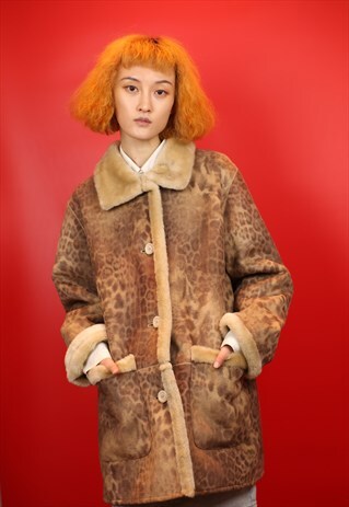 VINTAGE 1990S LEOPARD PRINT FAUX-FUR COAT
