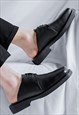 UNUSUAL MULES FAUX LEATHER BROGUES LACE UP SLIPPERS IN BLACK