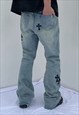 BLUE CROSSES EMBROIDERED DENIM JEANS PANTS TROUSERS UNISEX
