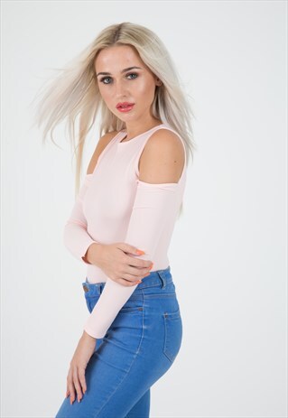PINK COLD SHOULDER CUT OUT BODYSUIT
