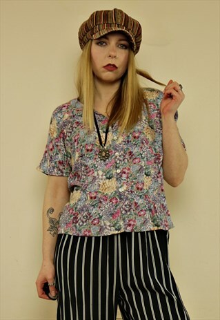 VINTAGE 90'S GRUNGE FLORAL PASTEL BUTTON THROUGH SHIRT