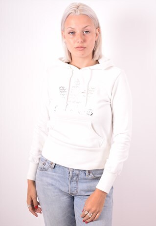 ADIDAS WOMENS VINTAGE HOODIE JUMPER SMALL WHITE 90S