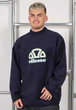 Vintage Ellesse Sweatshirt in Navy Fleece Jumper Medium