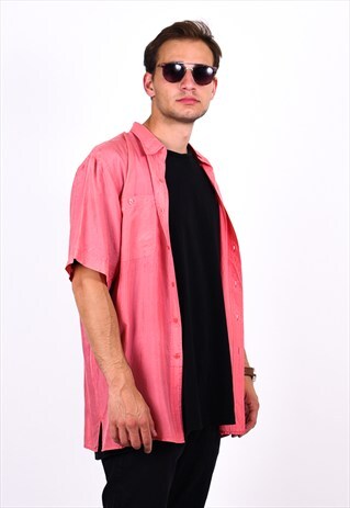 VINTAGE 90S PINK SHORT SLEEVE SILK SHIRT