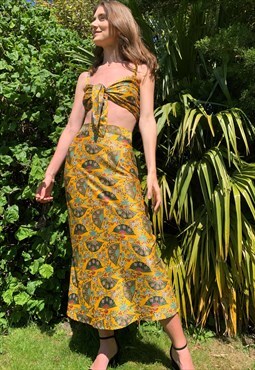 Yellow Bias Cut Midi Skirt Summer Co-ord Satin
