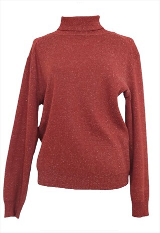 VINTAGE ROLL NECK BLOUSE 70S MARLED RED PULLOVER KNIT