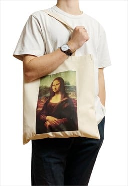 Mona Lisa Canvas Tote Bag Vintage Famous Aesthetic Old Art