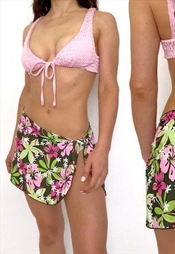 Y2K Lime and Pink Floral Sarong