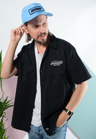 VINTAGE DICKIES WORKWEAR SHIRT IN BLACK WITH LOGO