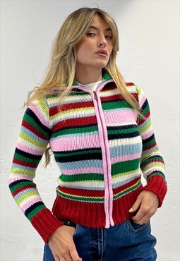 Vintage Rainbow Stripe Zip Cardigan