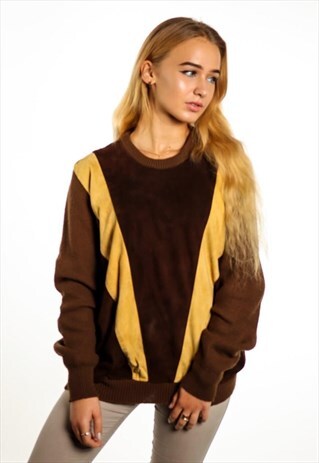 VINTAGE JUMPER WITH SUEDE TRIMS K149