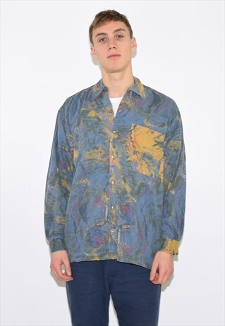 VINTAGE 90S BLUE YELLOW PATTERNED SHIRT