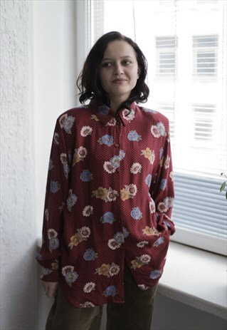 VINTAGE 90'S RED FLOWER PATTERNED SHIRT