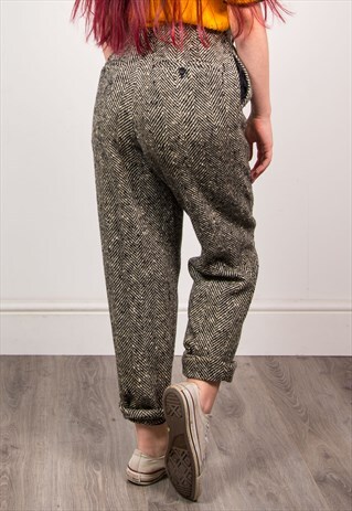 VINTAGE 90'S TWEED PATTERN HIGH WAIST TROUSERS