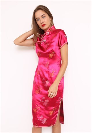 VINTAGE 90S PINK CHINESE MIDI PARTY DRESS