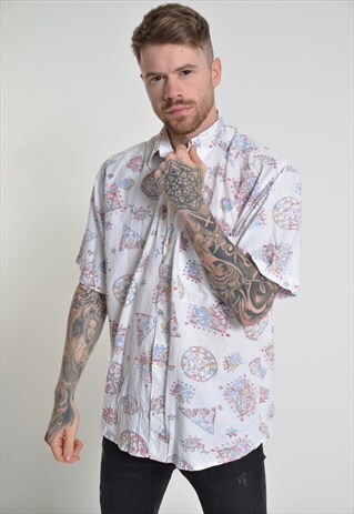 VINTAGE ABSTRACT CRAZY PATTERNED SHIRT