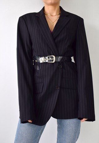 VINTAGE 90S BLACK PINSTRIPE OVERSIZED LARGE BLAZER JACKET